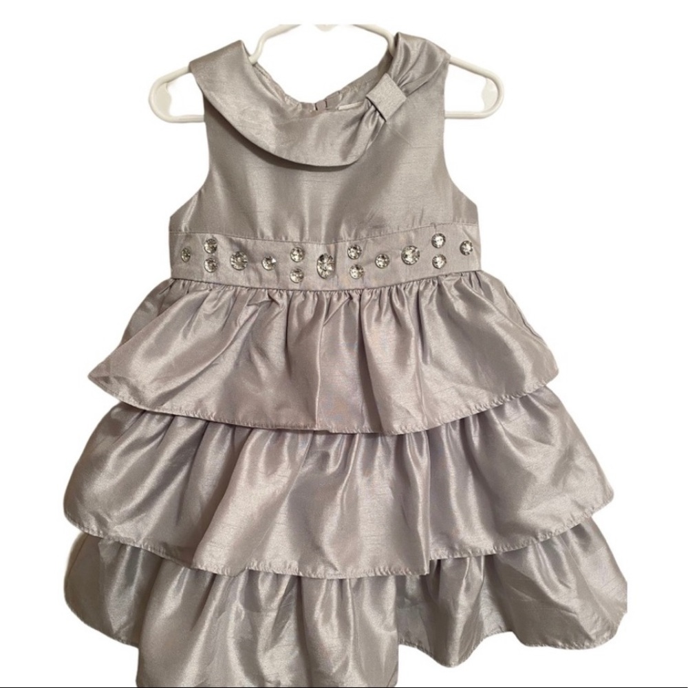 GYMBOREE Girls Silver Ruffled Tulle Rhinestone Dress Formal Holiday Size 4T